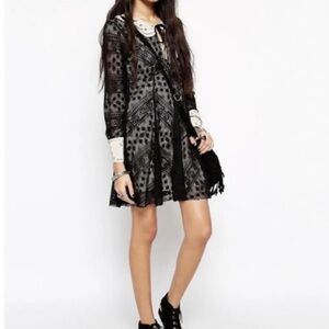 Free People Black & Cream Talk that Talk Peter Pan Fit and Flare Lace Dress
